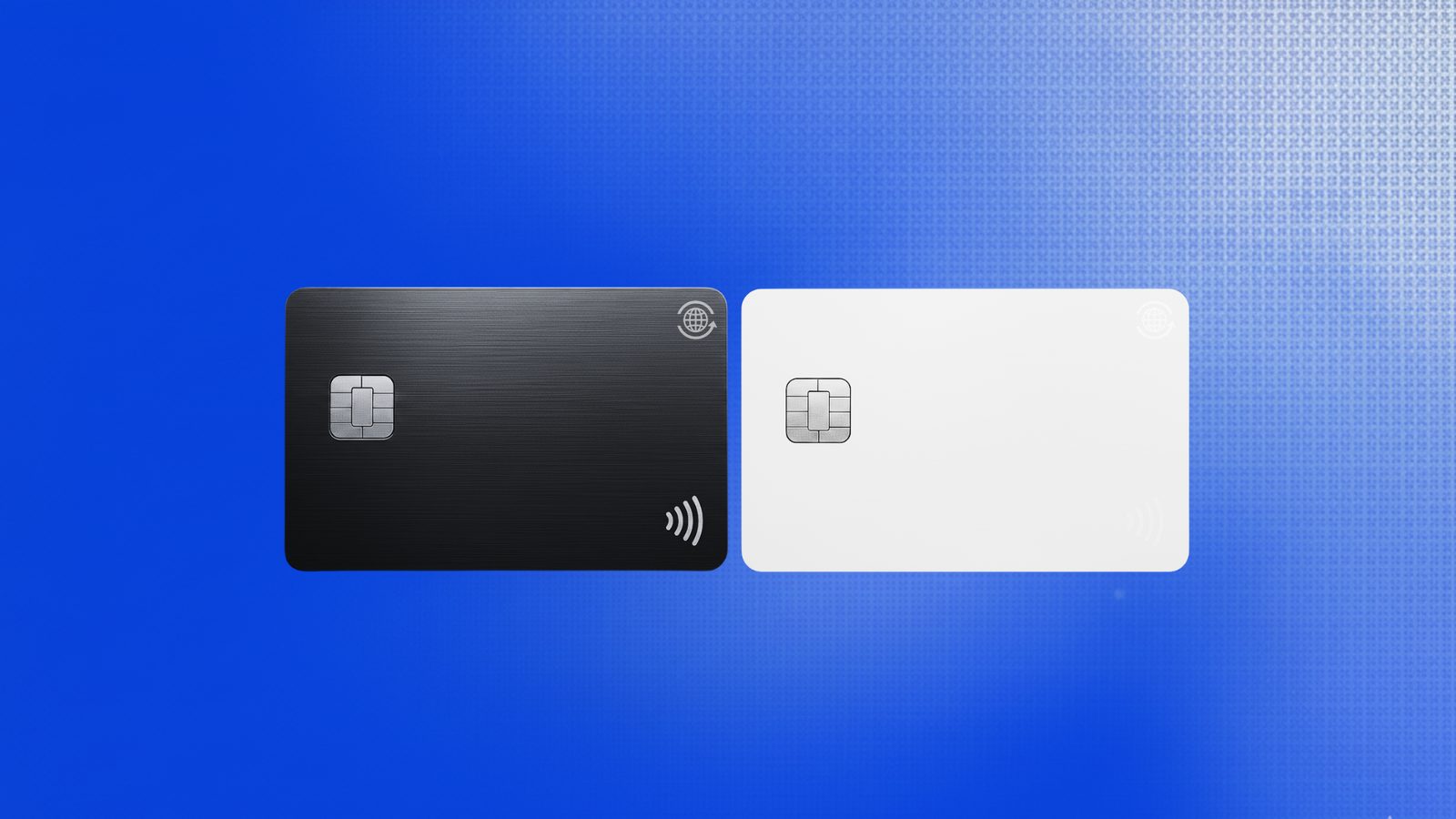Two Global Money payment cards, one brushed black and one white